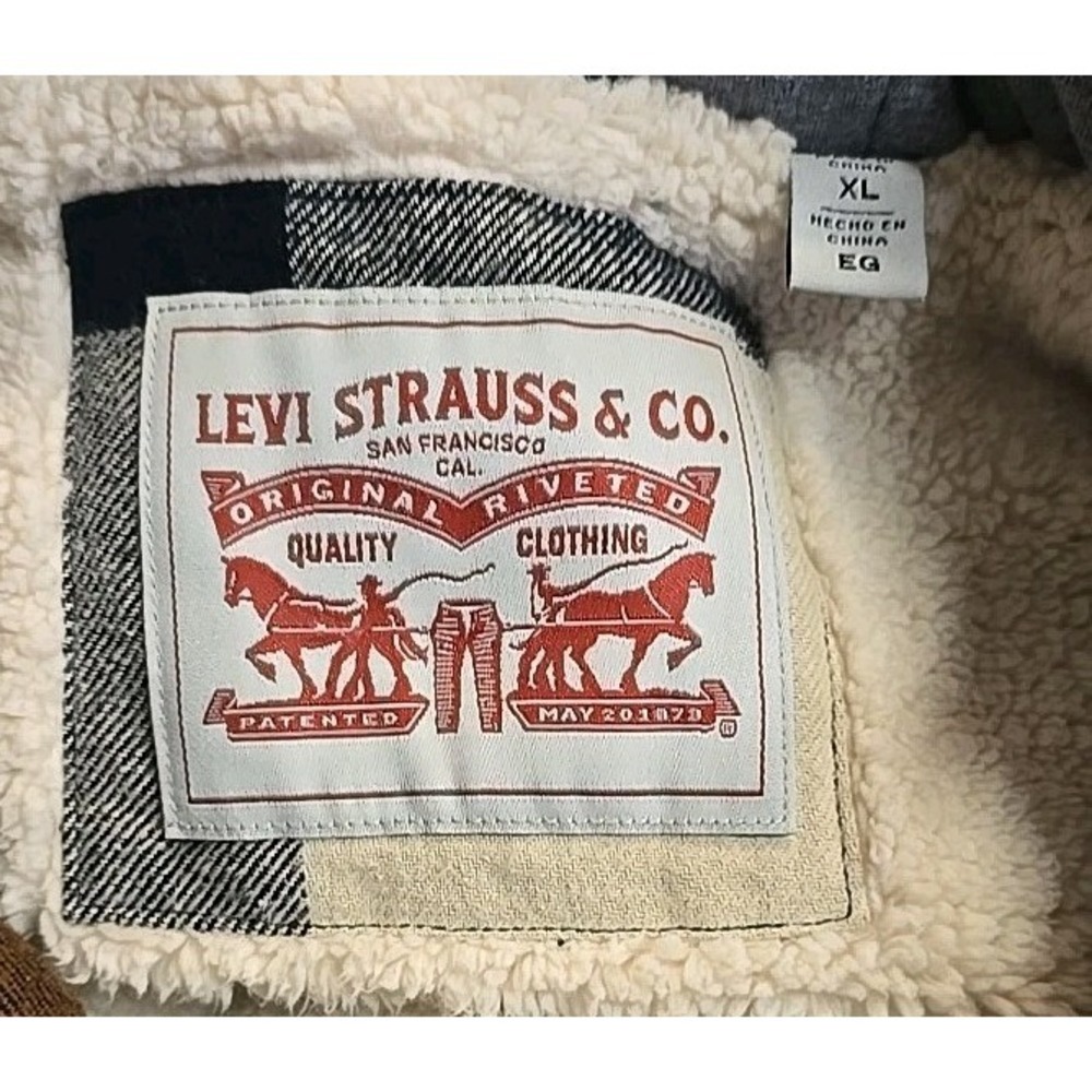 Levi's Sherpa Lined Flannel Hooded Adult XL Plaid Outdoors Mountain Jacket - Picture 6 of 8